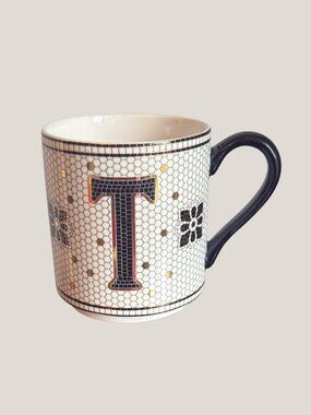 Anthropologie Margot Mosaic Honeycomb Monogram Mug - Letter T